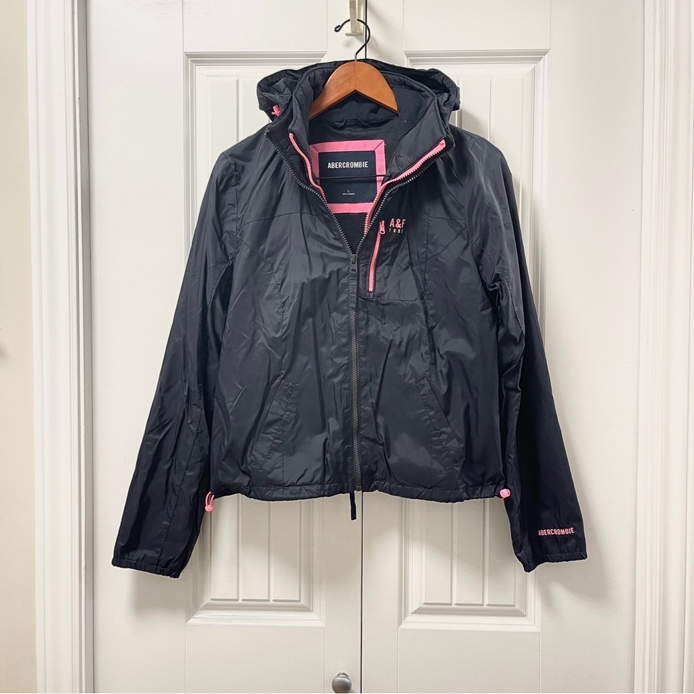 Abercrombie & Fitch Navy Hooded Rain Jacket - L